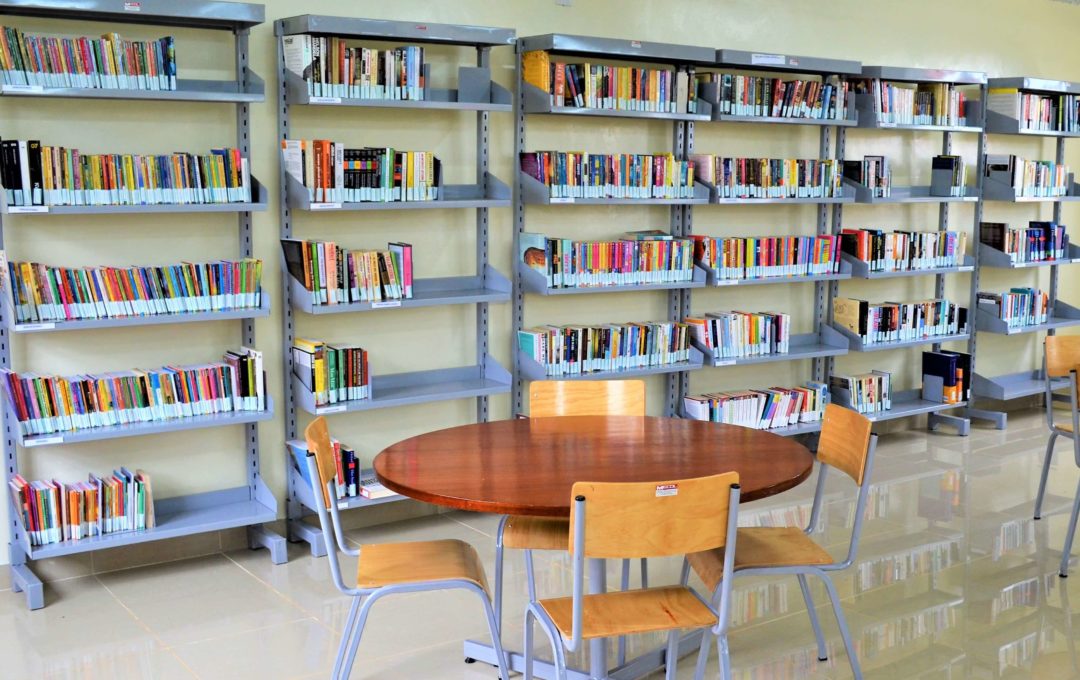 Shelves with books at the library